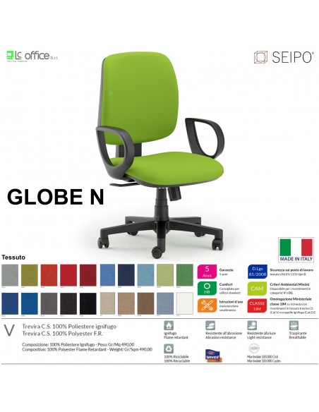 GLOBE G0006 Poltrona operativa Movimento sincronizzato "R2" braccioli schienale basso SEIPO TESSUTO V