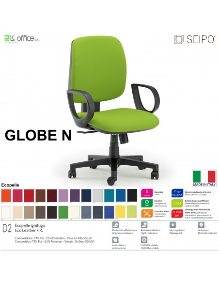 GLOBE G0006 Poltrona operativa Movimento sincronizzato "R2" braccioli chienale basso SEIPO ECOPELLE D2