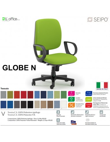 GLOBE G0008 Poltrona operativa Movimento sincronizzato con traslatore "Z" braccioli chienale basso SEIPO TESSUTO V