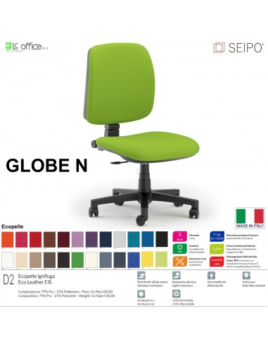 GLOBE G0009 Poltrona operativa Contatto permanente "A2" schienale basso SEIPO ECOPELLE D2