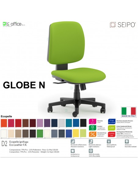 GLOBE G0010 Poltrona operativa Movimento sincronizzato "R2" schienale basso SEIPO ECOPELLE D2