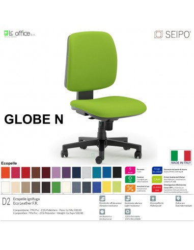 GLOBE G0012 Poltrona operativa Movimento sincronizzato "Z" schienale basso SEIPO ECOPELLE D2