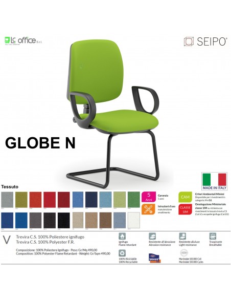 GLOBE G0014 Poltrona visitatore telaio nero con braccioli schienale basso SEIPO TESSUTO V