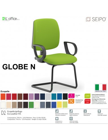 GLOBE G0014 Poltrona visitatore telaio nero con braccioli schienale basso SEIPO ECOPELLE D2