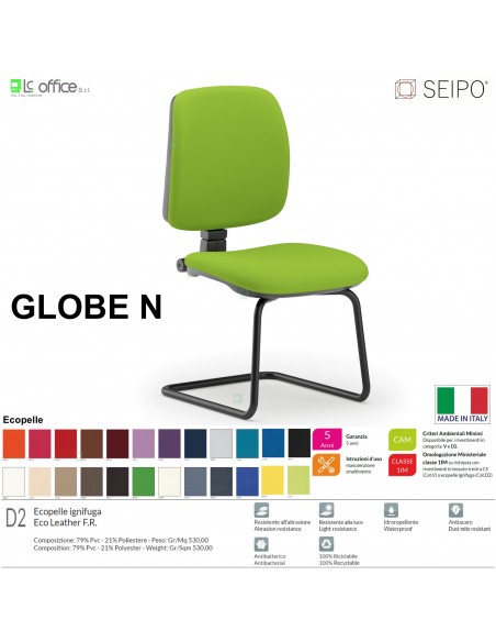 GLOBE G0013 Poltrona visitatore telaio nero senza braccioli schienale basso SEIPO ECOPELLE D2