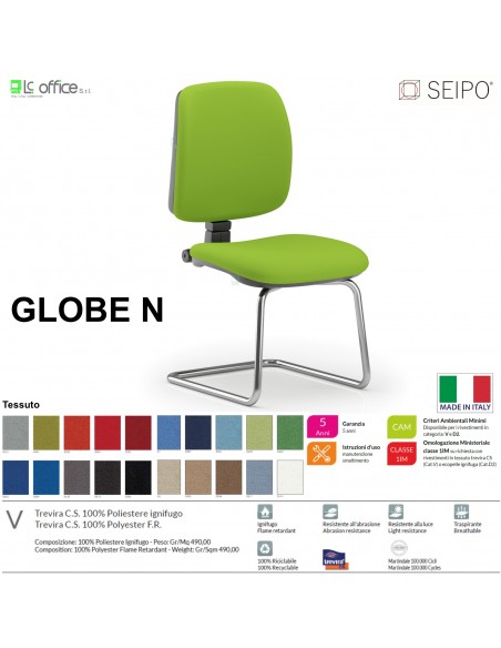 GLOBE G0015 Poltrona visitatore telaio cromato senza braccioli schienale basso SEIPO TESSUTO V