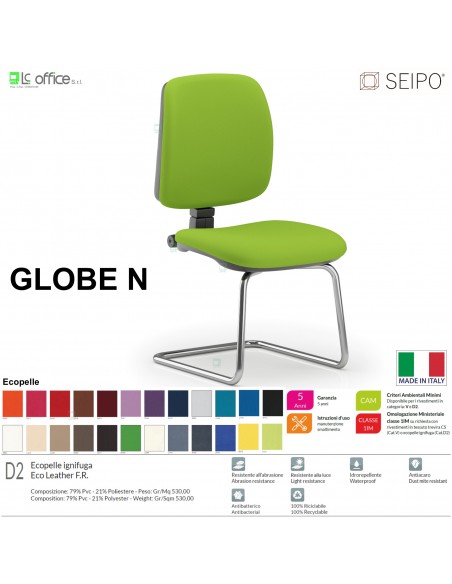 GLOBE G0015 Poltrona visitatore telaio cromato con braccioli schienale basso SEIPO ECOPELLE D2