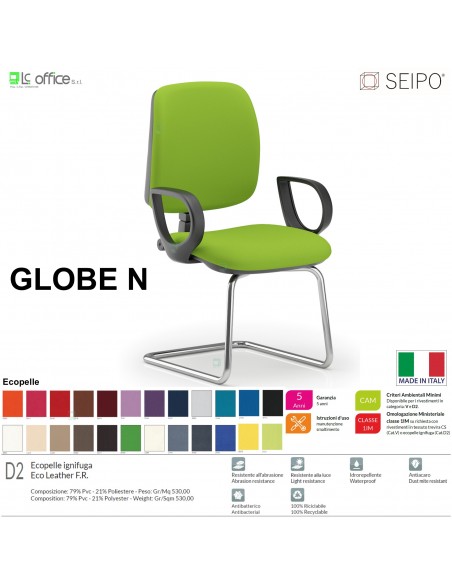 GLOBE G0016 Poltrona visitatore telaio cromato con braccioli schienale basso SEIPO ECOPELLE D2