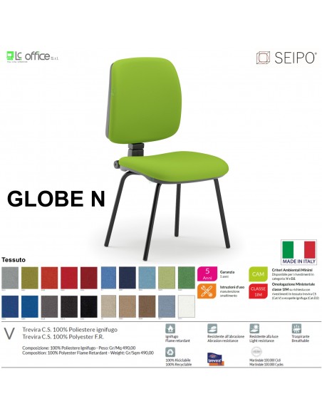 GLOBE G0017 Poltrona visitatore 4 gambe nere senza braccioli schienale basso SEIPO TESSUTO V