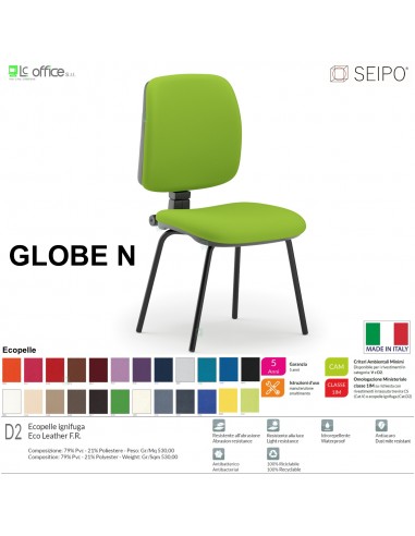 GLOBE G0017 Poltrona visitatore 4 gambe nere senza braccioli schienale basso SEIPO ECOPELLE D2