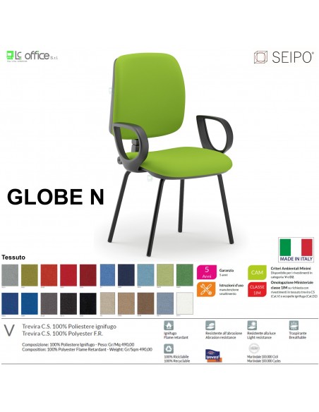 GLOBE G0018 Poltrona visitatore 4 gambe nere con braccioli schienale basso SEIPO TESSUTO V