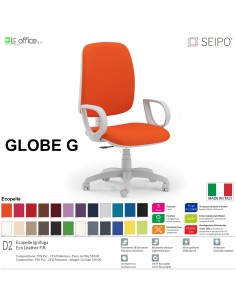 GLOBE G0022 Poltrona grigia operativa Movimento sincronizzato "R2" braccioli schienale Alto SEIPO ECOPELLE D2