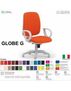 GLOBE G0023 Poltrona grigia operativa Movimento sincronizzato "R4" braccioli schienale Alto SEIPO ECOPELLE D2