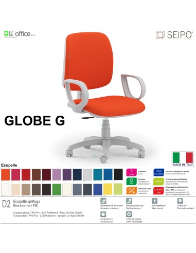 GLOBE G0025 Poltrona grigia operativa Contatto permanente "A2" braccioli schienale bassoSEIPO ECOPELLE D2