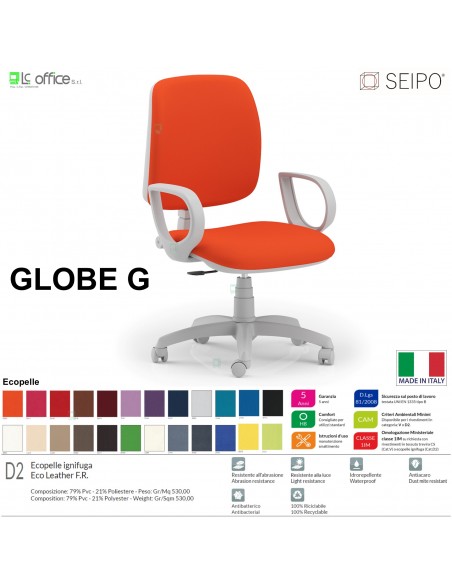 GLOBE G0025 Poltrona grigia operativa Contatto permanente "A2" braccioli schienale bassoSEIPO ECOPELLE D2