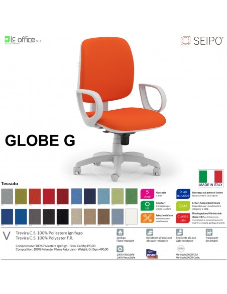 GLOBE G0027 Poltrona grigia operativa Movimento sincronizzato "R4" braccioli schienale basso SEIPO TESSUTO V