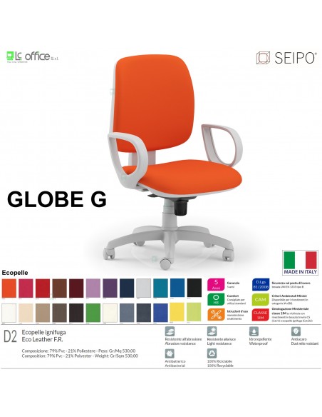 GLOBE G0027 Poltrona grigia operativa Movimento sincronizzato "R4" braccioli schienale basso SEIPO ECOPELLE D2