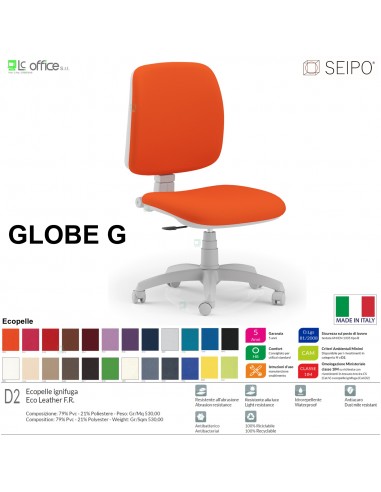 GLOBE G0030 Poltrona grigia operativa Movimento sincronizzato "R2" schienale basso SEIPO ECOPELLE D2