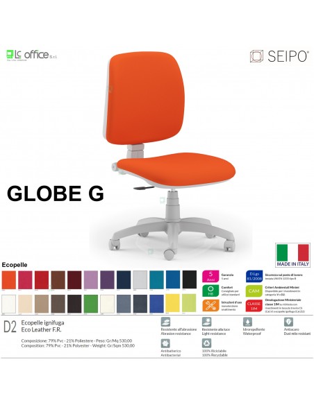 GLOBE G0030 Poltrona grigia operativa Movimento sincronizzato "R2" schienale basso SEIPO ECOPELLE D2