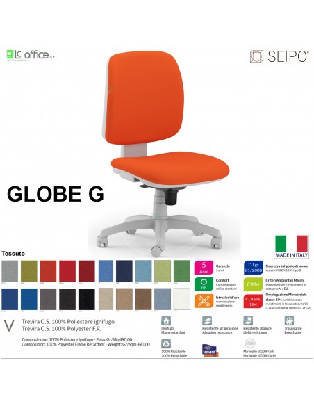GLOBE G0032 Poltrona grigia operativa Movimento sincronizzato con traslatore "Z" schienale basso SEIPO TESSUTO V