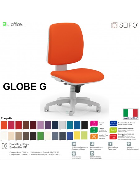 GLOBE G0032 Poltrona grigio operativa Movimento sincronizzato "Z" schienale basso SEIPO ECOPELLE D2