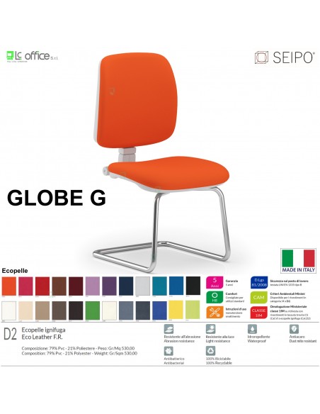 GLOBE G0035 Poltrona grigio visitatore telaio cromato senza braccioli schienale basso SEIPO TESSUTO V
