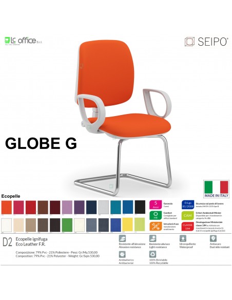 GLOBE G0036 Poltrona grigio visitatore telaio cromato con braccioli schienale basso SEIPO ECOPELLE D2