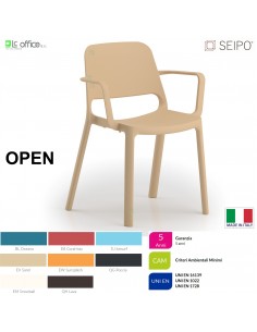 OPEN OP0002 Sedia monoscocca Polipropilene impilabile 4 gambe con braccioli SEIPO