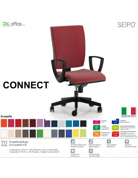 CONNECT CN0050 Poltrona operativa Movimento sincronizzato "R4" braccioli SCHIENALE ALTO SEIPO ECOPELLE D2