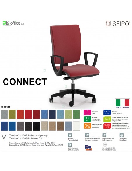 CONNECT CN0051 Poltrona operativa Movimento sincronizzato con traslatore "Z" braccioli SCHIENALE ALTO SEIPO TESSUTO V