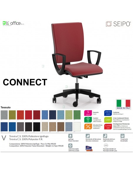 CONNECT CN0052 Poltrona operativa Movimento sincronizzato autobalance "F" braccioli SCHIENALE ALTO SEIPO TESSUTO V