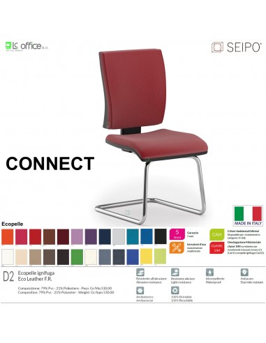 CONNECT CN0060 Poltrona visitatore a slitta CROMATO CON BRACCIOLLI SCHIENALE MEDIO SEIPO ECOPELLE D2