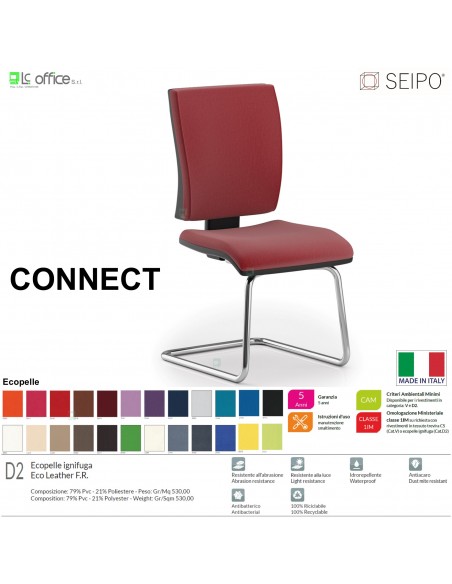 CONNECT CN0060 Poltrona visitatore a slitta CROMATO CON BRACCIOLLI SCHIENALE MEDIO SEIPO ECOPELLE D2