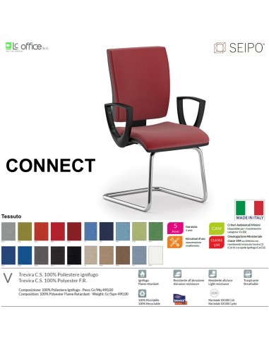 CONNECT CN0062 Poltrona visitatore a slitta CROMATA con braccioli SCHIENALE MEDIO SEIPO TESSUTO V