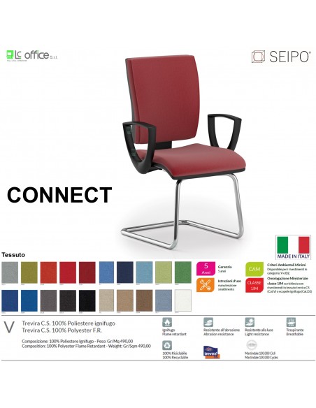 CONNECT CN0062 Poltrona visitatore a slitta CROMATA con braccioli SCHIENALE MEDIO SEIPO TESSUTO V