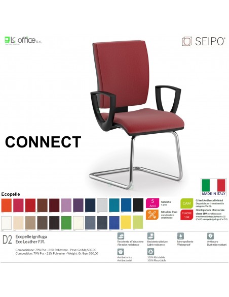 CONNECT CN0062 Poltrona visitatore a slitta CROMATO con braccioli SCHIENALE MEDIO SEIPO ECOPELLE D2
