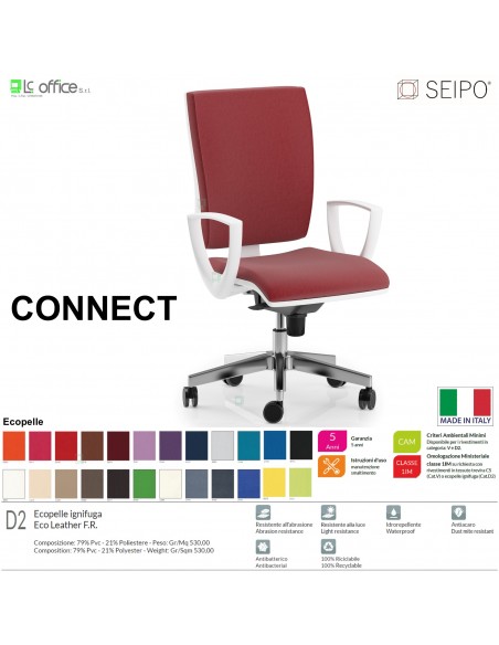 CONNECT CN0070 Poltrona operativa Movimento sincronizzato "R4" braccioli SCHIENALE ALTO SEIPO ECOPELLE D2