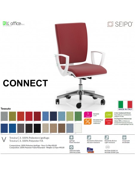 CONNECT bianca CN0072 Poltrona operativa Movimento sincronizzato autobalance "F" braccioli SCHIENALE ALTO SEIPO TESSUTO V