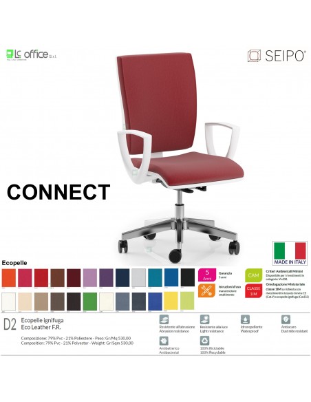 CONNECT bianco CN0072 Movimento sincronizzato autobalance "F" braccioli SCHIENALE ALTO SEIPO ECOPELLE D2