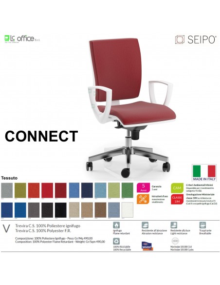 CONNECT bianca CN0073 Poltrona operativa Movimento sincronizzato "R4" braccioli SCHIENALE medio SEIPO TESSUTO V