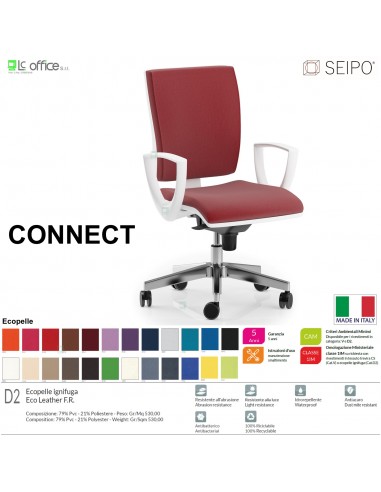 CONNECT bianco CN0073 Poltrona operativa Movimento sincronizzato "R4" braccioli SCHIENALE MEDIO SEIPO ECOPELLE D2