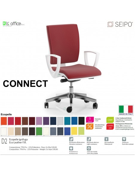 CONNECT bianco CN0074 Movimento sincronizzato con traslatore "Z" braccioli SCHIENALE MEDIO SEIPO ECOPELLE D2