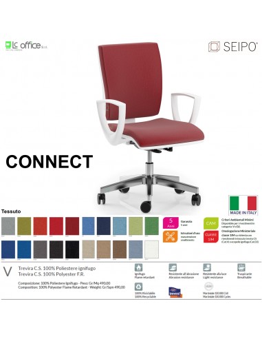 CONNECT bianca CN0075 Poltrona operativa Movimento sincronizzato autobalance "F" braccioli SCHIENALE MEDIO SEIPO TESSUTO V