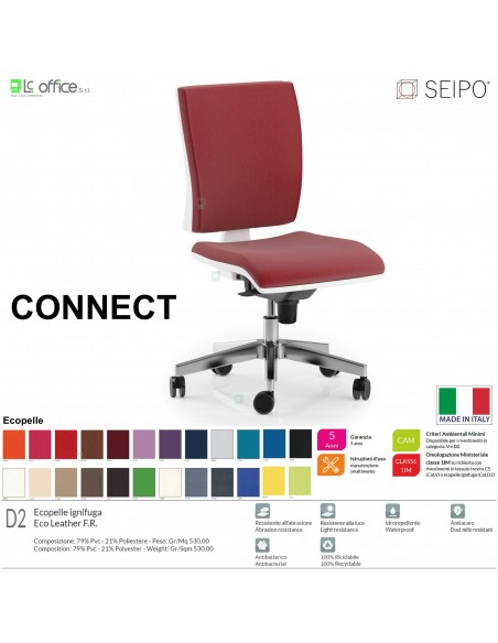 CONNECT bianco CN0076 Poltrona operativa Movimento sincronizzato "R4" SCHIENALE MEDIO SEIPO ECOPELLE D2
