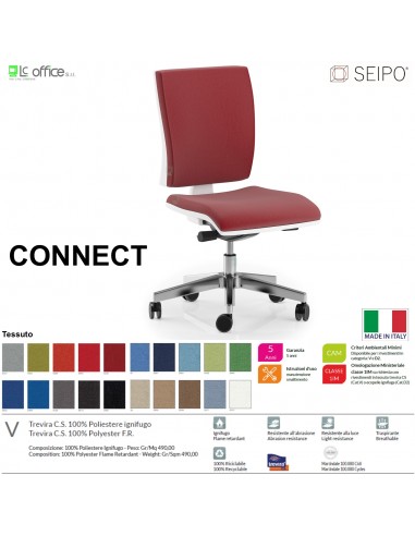 CONNECT bianco CN0077 Poltrona operativa Movimento sincronizzato con traslatore "Z" SCHIENALE MEDIO SEIPO TESSUTO V