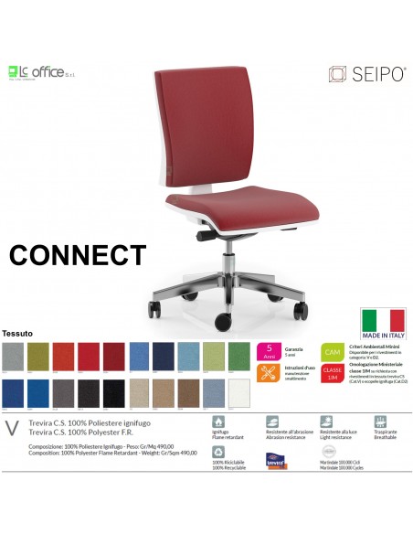 CONNECT bianco CN0077 Poltrona operativa Movimento sincronizzato con traslatore "Z" SCHIENALE MEDIO SEIPO TESSUTO V