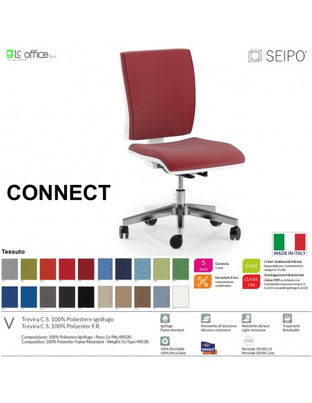 CONNECT bianca CN0078 Poltrona operativa Movimento sincronizzato autobalance "F" SCHIENALE MEDIO SEIPO TESSUTO V