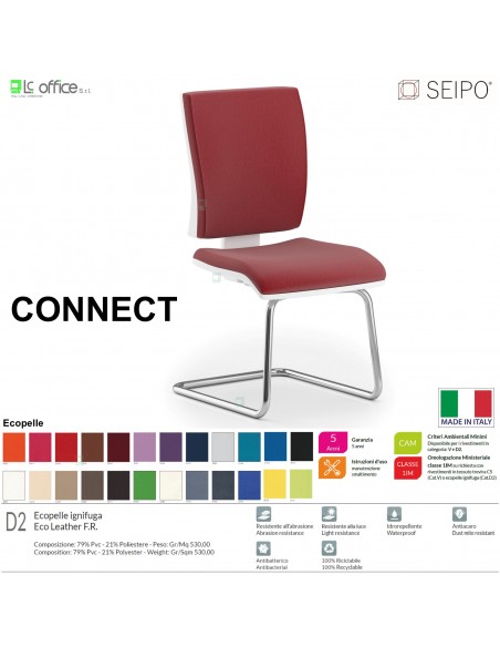 CONNECT BIANCA CN0079 Poltrona visitatore a slitta CROMATO SCHIENALE MEDIO SEIPO ECOPELLE D2