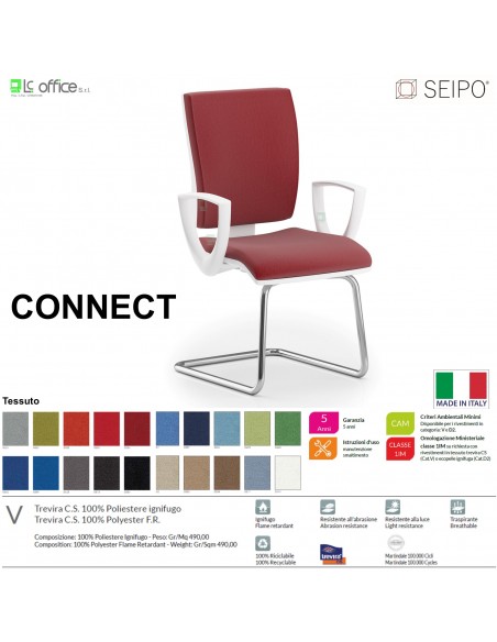 CONNECT BIANCA CN0080 Poltrona visitatore a slitta con braccioli CROMATA SCHIENALE MEDIO SEIPO TESSUTO V