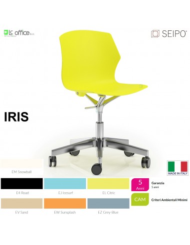 IRIS POLY IR0005 Sedia girevole visitatore base alluminum cinque razze su ruote monoscocca SEIPO